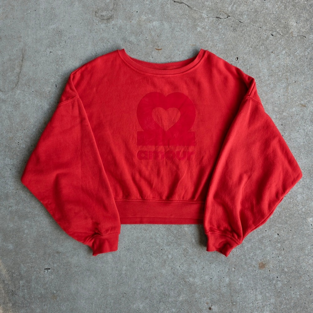 H&M Sweatshirt Size L Red Cropped Boxy Oversize Long Sleeve Cotton Blend